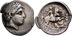KINGS OF PAEONIA. Patraos, circa 335-315 BC. Tetradrachm (Silver, 24 mm, 12.77 g, 6 h), Astibos or Damastion. Laureate head of Apollo to right. Rev. Π...