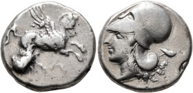 EPEIROS. Ambrakia. Circa 360-338 BC. Stater (Silver, 19 mm, 8.42 g, 7 h), Nikosthe..., magistrate. Α Pegasos flying right. Rev. [ΝΙΚΟΣΘΕ] Head of Athe...