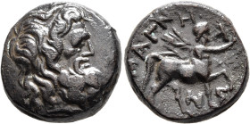 THESSALY. Magnetes. Mid 2nd-mid 1st centuries BC. Trichalkon (Bronze, 19 mm, 9.48 g, 12 h). Laureate head of Zeus to right. Rev. ΜΑΓΝΗΤΩΝ Centaur Chir...