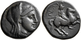 THESSALY. Pelinna. Circa 306-197 BC. AE (Bronze, 18 mm, 4.95 g, 12 h). Veiled head of Mantho to right. Rev. ΠΕΛΙΝ[ΝΑΙΩΝ] Warrior on horseback to right...