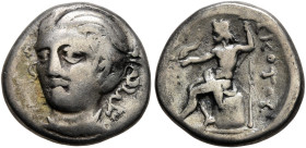 THESSALY. Skotussa. Late 3rd century BC. Hemidrachm (Silver, 13 mm, 2.30 g, 12 h), reduced aiginetic or symmachic standard. Head of Artemis facing thr...
