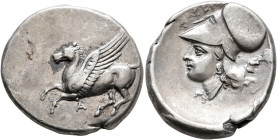 AKARNANIA. Argos Amphilochikon. Circa 340-300 BC. Stater (Silver, 23 mm, 8.45 g, 2 h). Α Pegasos flying left. Rev. APΓEI Head of Athena to left, weari...