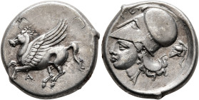 AKARNANIA. Argos Amphilochikon. Circa 340-300 BC. Stater (Silver, 20 mm, 8.54 g, 10 h). Α Pegasos flying left. Rev. ΑΡΓΕΙ Head of Athena to left, wear...