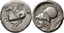 AKARNANIA. Argos Amphilochikon. Circa 330-280 BC. Stater (Silver, 21 mm, 8.43 g, 11 h). A Pegasos flying left. Rev. Head of Athena to left, wearing Co...