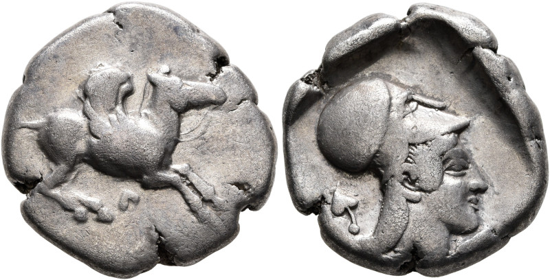 AKARNANIA. Leukas. Circa 470-450 BC. Stater (Silver, 20 mm, 8.30 g, 8 h). Λ Pega...