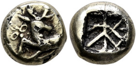 IONIA. Ephesos. Phanes, circa 625-600 BC. Hekte (Subaeratus, 9 mm, 1.87 g), a contemporary plated imitation. Forepart of a stag to left, head turned b...
