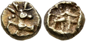 IONIA. Ephesos. Phanes, circa 625-600 BC. Myshemihekte – 1/24 Stater (Silver, 6 mm, 0.59 g). Forepart of a stag to left, head turned back to right. Re...