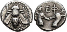 IONIA. Ephesos. Circa 390-325 BC. Diobol (Silver, 10 mm, 1.13 g, 12 h). Bee with straight wings. Rev. EΦ Two stag heads confronted. SNG Kayhan 208-42....