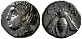 IONIA. Ephesos. Circa 375-325 BC. Chalkous (Silver, 10 mm, 1.26 g, 12 h). Female head to left, wearing stephane. Rev. E-Φ Bee. SNG Copenhagen 256. SNG...