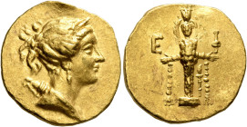 IONIA. Ephesos. Circa 122/1-121/0. Stater (Gold, 20 mm, 8.48 g, 12 h). Draped bust of Artemis to right, wearing stephane and pendant earring and with ...