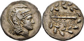 IONIA. Herakleia ad Latmon. Circa 140-135 BC. Tetradrachm (Silver, 31 mm, 16.86 g, 12 h). Head of Athena to right, wearing triple-crested Attic helmet...