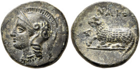 IONIA. Klazomenai. Circa 380-360 BC. AE (Bronze, 12 mm, 1.61 g, 6 h), Naios (?), magistrate. Head of Athena to left, wearing crested Attic helmet. Rev...