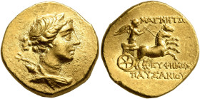 IONIA. Magnesia ad Maeandrum. Circa 130-120 BC. Stater (Gold, 19 mm, 8.48 g, 12 h), Euphemos, son of Pausanias. Draped bust of Artemis to right, weari...