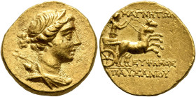 IONIA. Magnesia ad Maeandrum. Circa 130-120 BC. Stater (Gold, 18 mm, 8.44 g, 12 h), Euphemos, son of Pausanias. Draped bust of Artemis to right, weari...