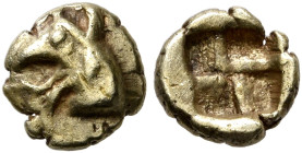 IONIA. Phokaia. Circa 625/600-550 BC. 1/48 Stater (Electrum, 6 mm, 0.37 g). Head of a griffin to left. Rev. Quadripartite incuse square. Bodenstedt E2...