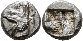 IONIA. Phokaia. Circa 521-478 BC. Diobol (Silver, 9 mm, 1.27 g). Head of a griffin to left; behind, small seal upward. Rev. Quadripartite incuse squar...