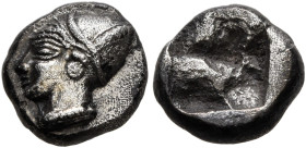 IONIA. Phokaia. Circa 521-478 BC. Diobol (Silver, 9 mm, 1.20 g). Head of a nymph to left, wearing sakkos adorned with a central band and circular earr...