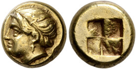 IONIA. Phokaia. Circa 387-326 BC. Hekte (Electrum, 9 mm, 2.57 g). Head of a female to left, wearing single-pendant earring; below, [seal left]. Rev. Q...