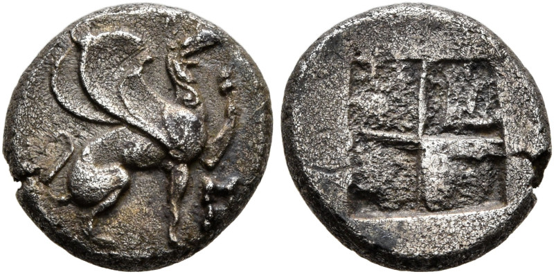 IONIA. Teos. Circa 500-450 BC. Trihemiobol (Silver, 10 mm, 1.40 g). Griffin seat...