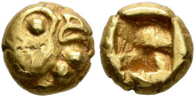 IONIA. Uncertain. Circa 600-550 BC. 1/24 Stater (Electrum, 5 mm, 0.66 g), Lydo-Milesian standard. Head of a rooster (?) to right. Rev. Rough incuse sq...