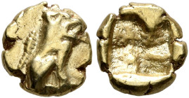 IONIA. Uncertain. Circa 600-550 BC. 1/24 Stater (Electrum, 7 mm, 0.55 g). Lion seated right. Rev. Rough incuse square. CNG 85 (2010), 544. Gemini VI (...