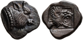 ISLANDS OFF IONIA, Samos. Late 6th century BC. Trihemiobol (Silver, 9 mm, 0.80 g, 12 h). Head of a bull to right. Rev. Head of a roaring lion to right...