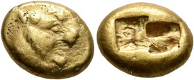 KINGS OF LYDIA. Alyattes to Kroisos, circa 610-546 BC. Trite (Electrum, 13 mm, 4.66 g), Sardes. Head of a lion with sun and rays on its forehead to ri...