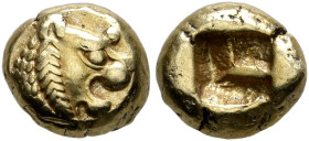 KINGS OF LYDIA. Alyattes to Kroisos, circa 610-546 BC. Hemihekte – 1/12 Stater (Electrum, 7 mm, 1.20 g), Sardes. Head of a lion with sun and rays on i...