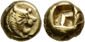 KINGS OF LYDIA. Alyattes to Kroisos, circa 610-546 BC. Hemihekte – 1/12 Stater (Electrum, 6 mm, 1.19 g), Sardes. Head of a lion with sun and rays on i...