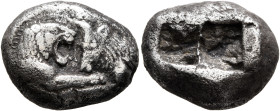 KINGS OF LYDIA. Kroisos, circa 560-546 BC. Double Siglos (Silver, 20 mm, 9.95 g), Sardes. Confronted foreparts of a lion and a bull. Rev. Two incuse s...