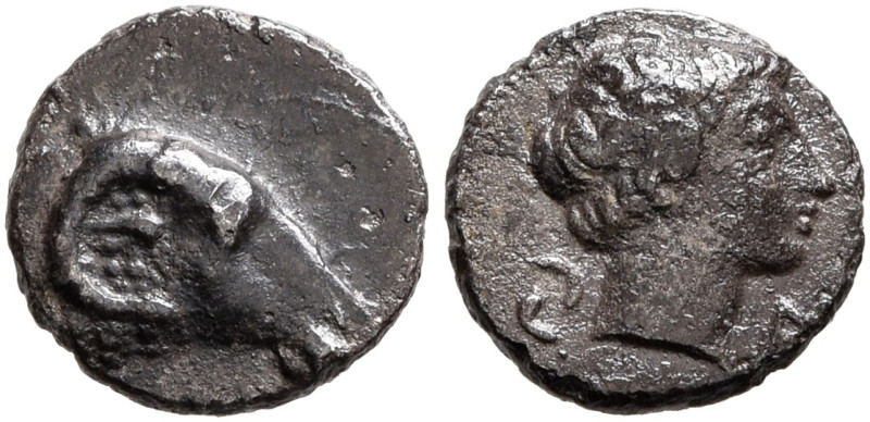 CARIA. Kasolaba. Circa 410-390 BC. Hemiobol (Silver, 6 mm, 0.34 g, 6 h). Head of...