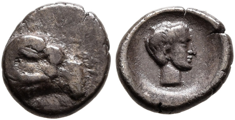 CARIA. Kasolaba. Circa 410-390 BC. Hemiobol (Silver, 6 mm, 0.33 g, 9 h). Head of...