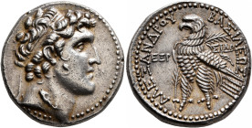 SELEUKID KINGS OF SYRIA. Alexander I Balas, 152-145 BC. Tetradrachm (Silver, 25 mm, 14.19 g, 1 h), Ptolemaic standard, Sidon, SE 165 = 148/7. Diademed...