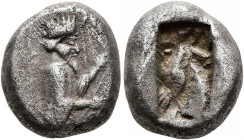 PERSIA, Achaemenid Empire. Time of Darios I, circa 520-505 BC. Siglos (Silver, 14 mm, 5.31 g), Lydo-Milesian standard, Sardes. Half-length bust of Per...