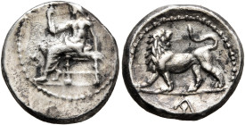 PERSIA, Alexandrine Empire. Uncertain satraps of Babylon, circa 322-321 BC. Drachm (Silver, 14 mm, 4.00 g, 4 h), Babylon. Baaltars seated left, holdin...