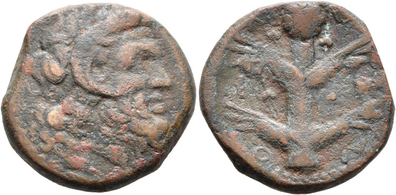KYRENAICA. Koinon. Circa 250-246 BC. AE (Bronze, 22 mm, 10.27 g, 12 h). Diademed...