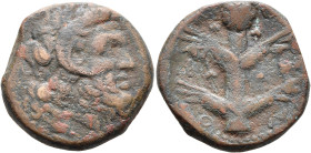 KYRENAICA. Koinon. Circa 250-246 BC. AE (Bronze, 22 mm, 10.27 g, 12 h). Diademed and bearded head of Zeus-Ammon to right, with ram's horn over his ear...