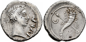 KINGS OF MAURETANIA. Juba II, 25 BC-AD 24. Denarius (Silver, 18 mm, 3.13 g, 4 h), Caesaraea. [RE]X IVBA Diademed head of Juba II to right. Rev. Cornuc...