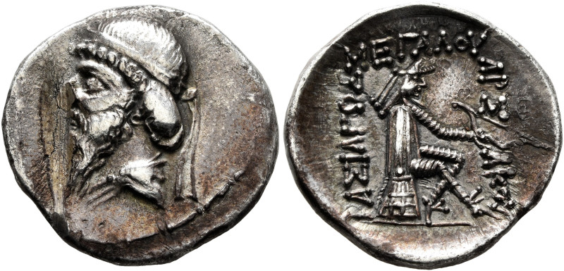 KINGS OF PARTHIA. Mithradates I, 165-132 BC. Drachm (Silver, 20 mm, 3.68 g, 12 h...