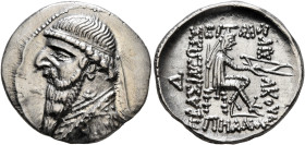 KINGS OF PARTHIA. Mithradates II, 121-91 BC. Drachm (Silver, 20 mm, 4.14 g, 12 h), Ekbatana, circa 119-109. Diademed and draped bust of Mithradates II...