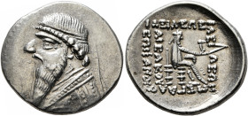 KINGS OF PARTHIA. Mithradates II, 121-91 BC. Drachm (Silver, 20 mm, 4.19 g, 12 h), Rhagai, circa 109-96/5. Diademed and draped bust of Mithradates II ...