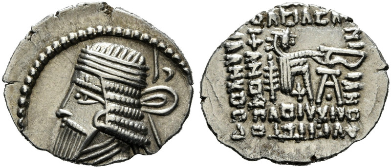 KINGS OF PARTHIA. Vologases I, circa 51-78. Drachm (Silver, 22 mm, 3.78 g, 1 h),...