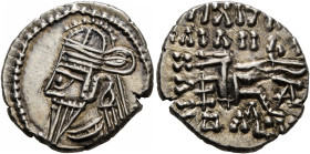 KINGS OF PARTHIA. Osroes II, circa 190-208. Drachm (Silver, 19 mm, 3.83 g, 12 h), Ekbatana. Diademed and draped bust of Osroes II to left, wearing tia...