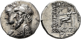 KINGS OF ELYMAIS. Kamnaskires III, with Anzaze, circa 82/1-73/2 BC. Tetradrachm (Silver, 27 mm, 16.00 g, 12 h), Seleukeia on the Hedyphon, SE 233 = 80...
