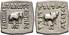 BAKTRIA, Greco-Baktrian Kingdom. Apollodotos I, circa 174-165 BC. Drachm (Silver, 14x14 mm, 2.39 g, 12 h), Indian standard, uncertain mint in Paropami...