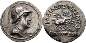 BAKTRIA, Greco-Baktrian Kingdom. Eukratides I, circa 170-145 BC. Tetradrachm (Silver, 33 mm, 16.60 g, 12 h), Baktra or an uncertain mint in the Paropa...
