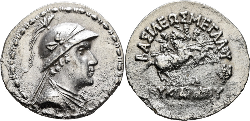 BAKTRIA, Greco-Baktrian Kingdom. Eukratides I, circa 170-145 BC. Tetradrachm (Si...