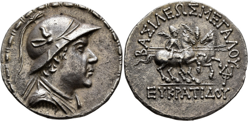 BAKTRIA, Greco-Baktrian Kingdom. Eukratides I, circa 170-145 BC. Tetradrachm (Si...