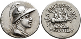 BAKTRIA, Greco-Baktrian Kingdom. Eukratides I, circa 170-145 BC. Drachm (Silver, 18 mm, 4.20 g, 12 h), Baktra or an uncertain mint in the Paropamisada...