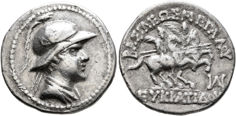 BAKTRIA, Greco-Baktrian Kingdom. Eukratides I, circa 170-145 BC. Drachm (Silver,...